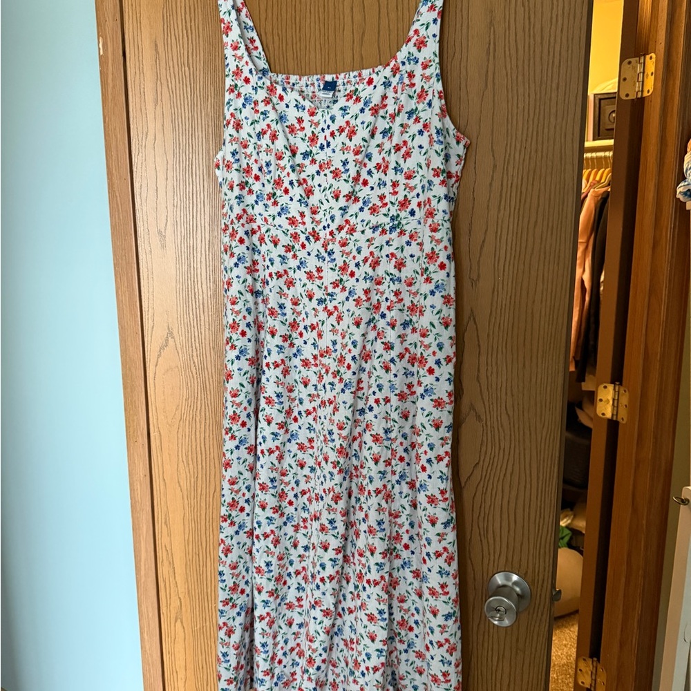 Old Navy Floral Midi Dress - Red and Blue on White